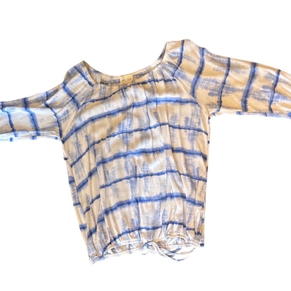 1.4.3. Story by Line Up Blue White Tie Dye Off Shoulder Woman's M Boho Blouse